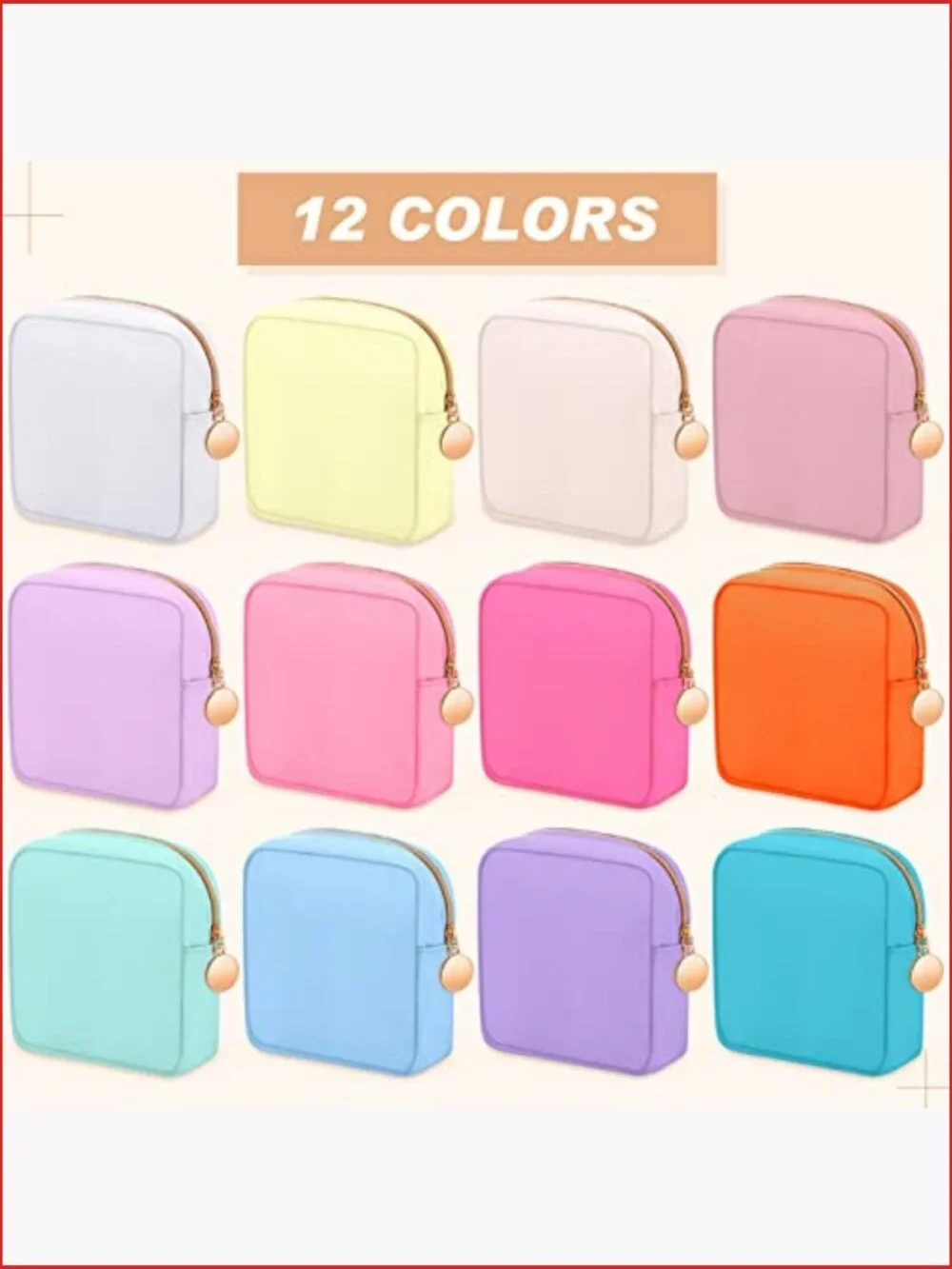 12 Pcs Mini Nylon Cosmetic Bags Pouch Set Zipper Closure Travel Makeup Organizer
